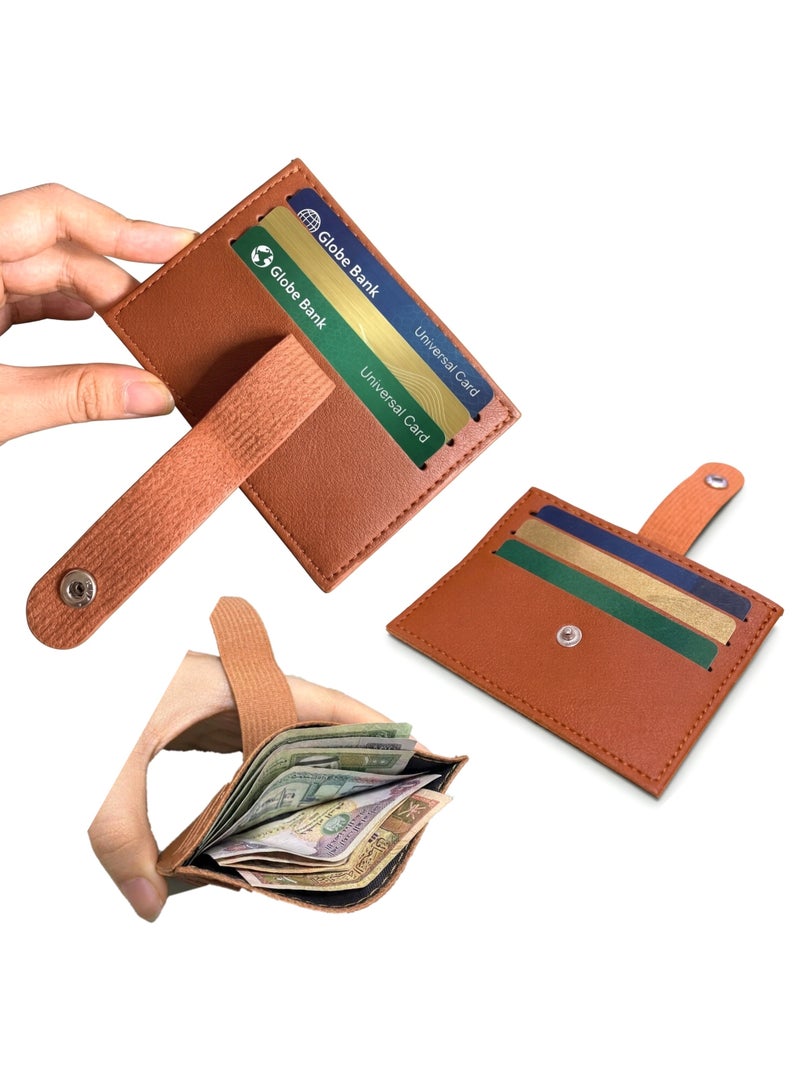 Slim Leather Card Holder Wallet 7 Card Slots with Snap Closure - Ultra Thin Minimalist RFID Blocking Pocket Wallet for Credit Cards & Cash - Image 3