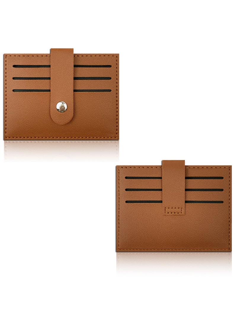Slim Leather Card Holder Wallet 7 Card Slots with Snap Closure - Ultra Thin Minimalist RFID Blocking Pocket Wallet for Credit Cards & Cash - Image 1