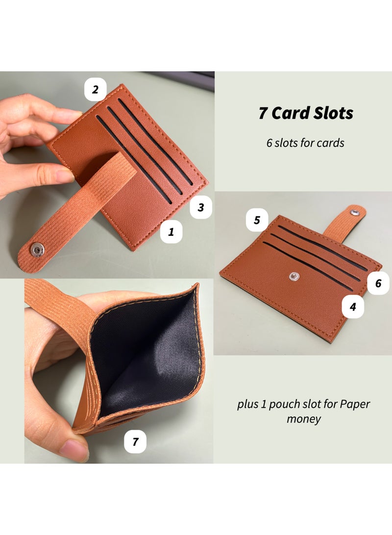 Slim Leather Card Holder Wallet 7 Card Slots with Snap Closure - Ultra Thin Minimalist RFID Blocking Pocket Wallet for Credit Cards & Cash - Image 2