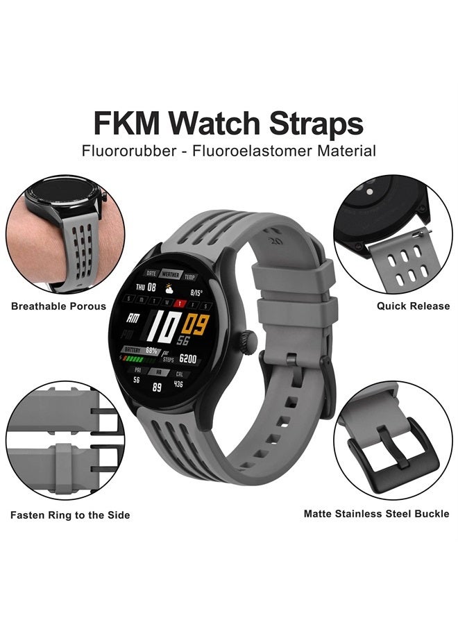 WOCCI 22mm Rally Watch Band, FKM Rubber Strap, Quick Release, Black Matte Buckle (Grey)  - Image 2