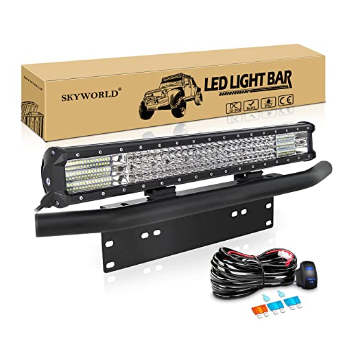 SKYWORLD LED Light Bar, 23" 570W Spot Flood Combo Beam Work Driving Lamp with License Plate Mounting Bracket Holder 12V Rocker Switch Wiring Harness Kit for Auto Truck Car ATV SUV 4X4 Offroad - Image 1
