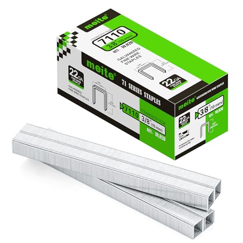 meite 22G71S38 22 Gauge 71 Series 3/8" Crown Wide 3/8" Leg Length Galvanized Staples for Upholstery Stapler 10,020 PCS/Box (1 Box) - Image 1
