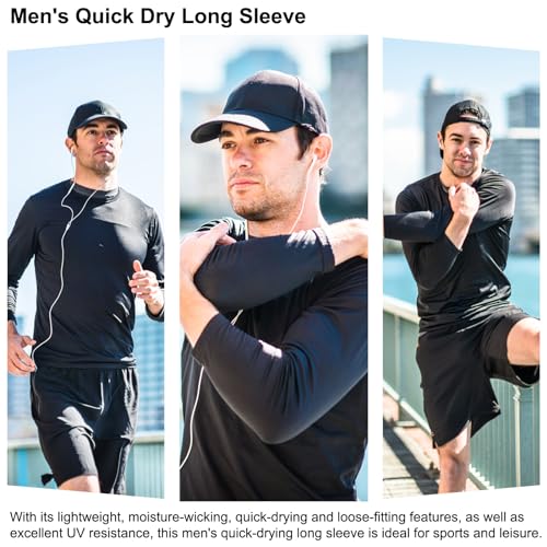 HovSiyla Long Sleeve Shirts for Men Moisture Wicking Mens Tee Shirts Workout Sun Protection T Shirt for Running 5 Black S - Image 5