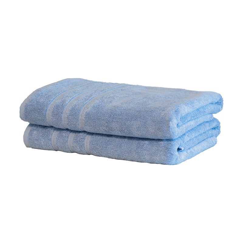 Mosobam Luxury Turkish Set of 2 Bath Towels 30X58 Allure Blue Oversize 700 GSM Bamboo Viscose  Aegean Turkish Combed Cotton
