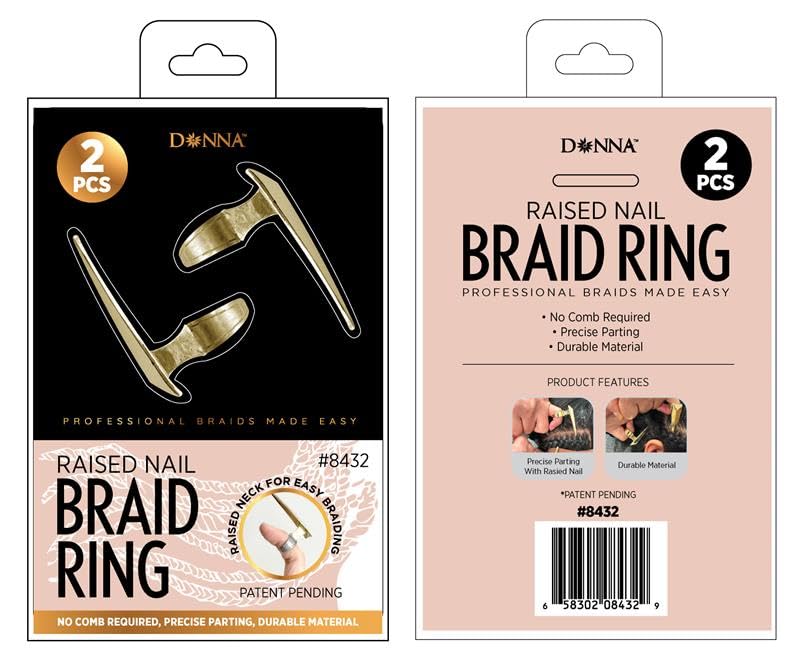 DONNA Perfect Part Braid with Carbon Parting Pintail Comb â€“ Stainless Steel Finger Ring Tool for Hair Parting & Braiding Sectioning â€“ Salon & DIY Styling Aid