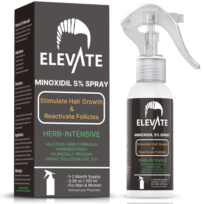 ELEVATE 5 Minoxidil Hair Growth Spray  Alcohol Free Non Oily Formula Extra Strength Professional Treatment for Hair LossRegrowth  Stimulate Hair Follicles for Men  Women  1 Month Supply