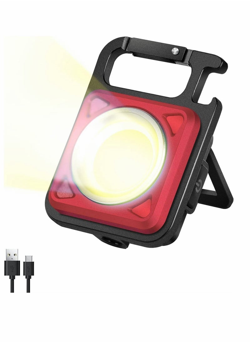 KASTWAVE - Mini Keychain Led Flashlight 800 Lumens Bright Cob Mini Flashlight Keychain Light with Folding Bracket Bottle Opener Magnet Portable Pocket Light for Camping Emergency Fishing Red Style A - Image 1