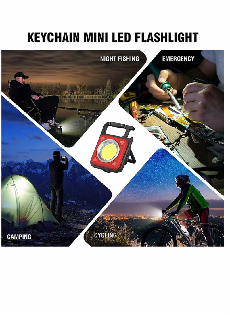 KASTWAVE - Mini Keychain Led Flashlight 800 Lumens Bright Cob Mini Flashlight Keychain Light with Folding Bracket Bottle Opener Magnet Portable Pocket Light for Camping Emergency Fishing Red Style A - Image 1