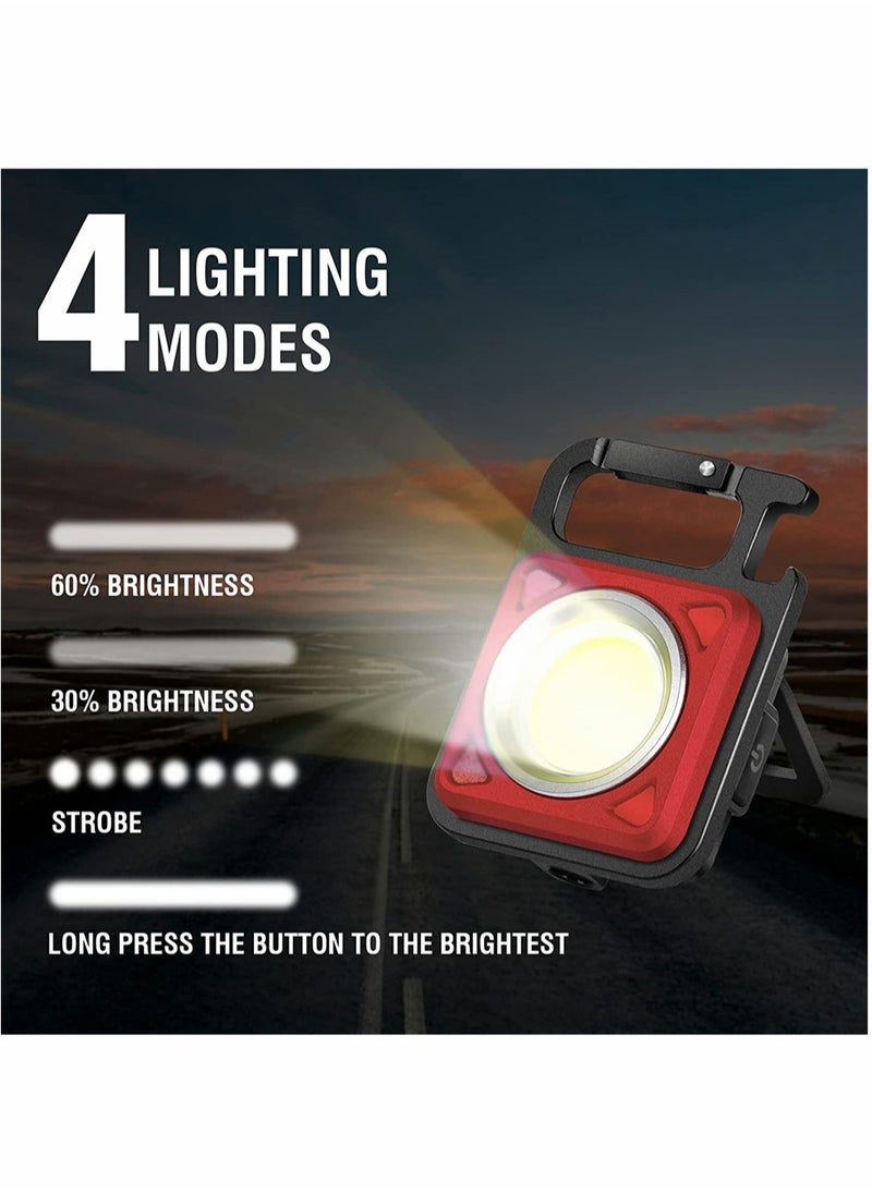 KASTWAVE - Mini Keychain Led Flashlight 800 Lumens Bright Cob Mini Flashlight Keychain Light with Folding Bracket Bottle Opener Magnet Portable Pocket Light for Camping Emergency Fishing Red Style A - Image 1