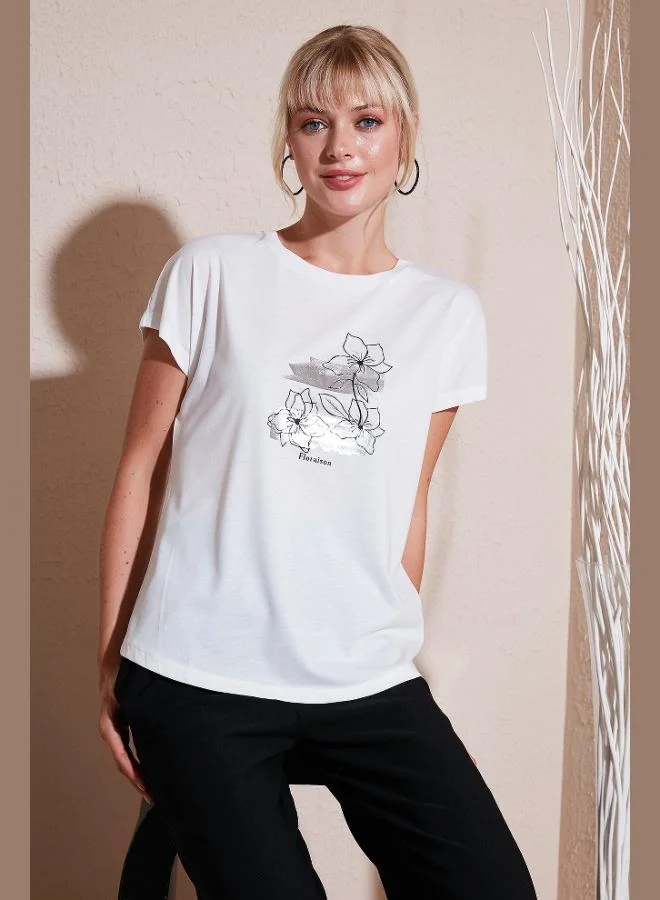 Lela Lela Printed Crew Neck Regular Fit T-Shirt Women's T-Shirt 6671005