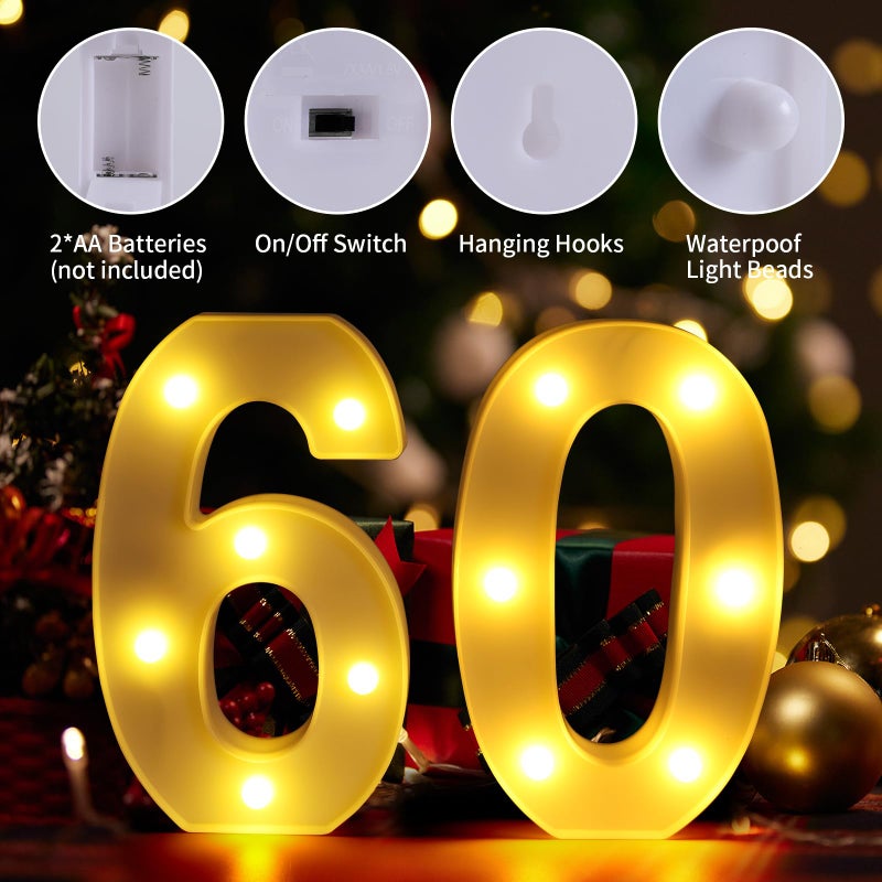 Funsky 60th Birthday Decorations for Women Men,Happy 60 Birthday Decorations for Centerpieces Table,60 Light Up Numbers Sign Led for Party Backdrop Wall Decor for Wedding Anniversary Home - Image 3