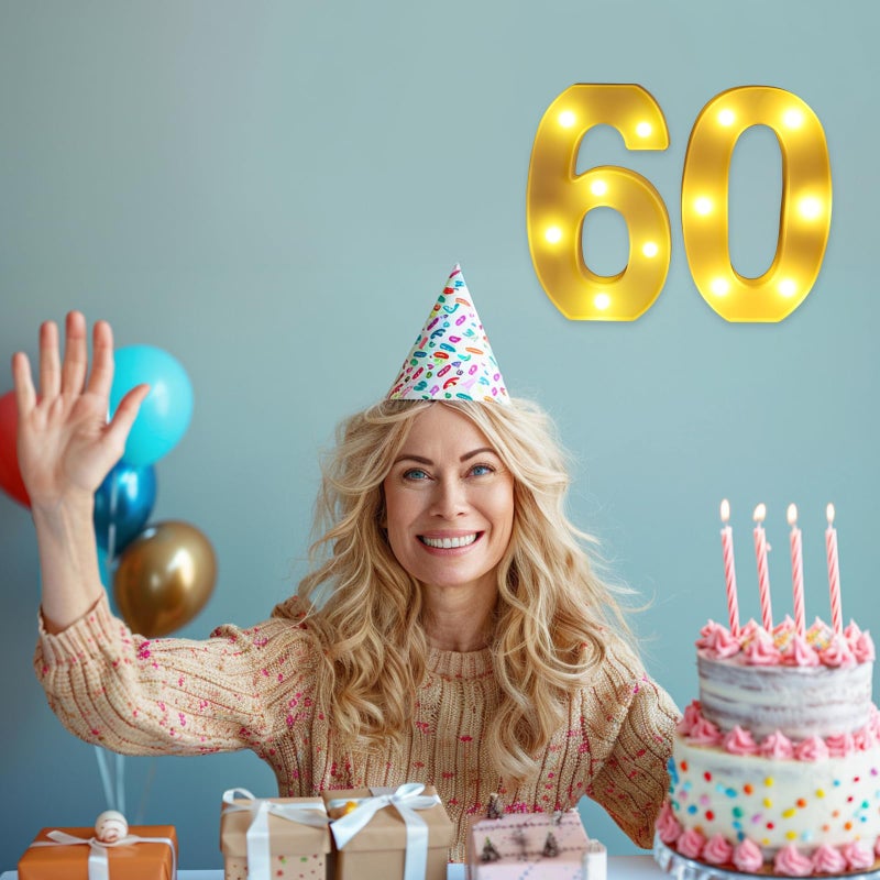 Funsky 60th Birthday Decorations for Women Men,Happy 60 Birthday Decorations for Centerpieces Table,60 Light Up Numbers Sign Led for Party Backdrop Wall Decor for Wedding Anniversary Home - Image 4