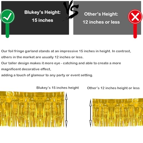 Blukey 10 Feet Long Roll Foil Fringe Garland - Pack of 3 | Shiny Metallic Tassle Banner | Ideal for Parade Floats, Bridal Shower, Wedding, Birthday | Wall Hanging Fringe Garland Banner (Gold) - Image 4