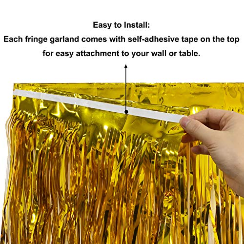 Blukey 10 Feet Long Roll Foil Fringe Garland - Pack of 3 | Shiny Metallic Tassle Banner | Ideal for Parade Floats, Bridal Shower, Wedding, Birthday | Wall Hanging Fringe Garland Banner (Gold) - Image 5