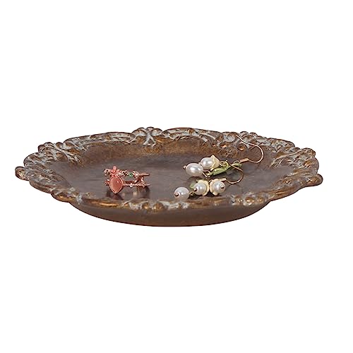 S-MANTIS Vintage Tray Small Antique Trinket Dish, Round, Ring Holder with Twisted Flower Surrounding, Cosmetics Makeup Storage Organizer, Gift, Aesthetic Room Decor (Bronze-Flower) - Image 3