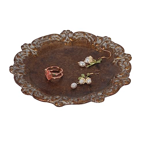 S-MANTIS Vintage Tray Small Antique Trinket Dish, Round, Ring Holder with Twisted Flower Surrounding, Cosmetics Makeup Storage Organizer, Gift, Aesthetic Room Decor (Bronze-Flower) - Image 2