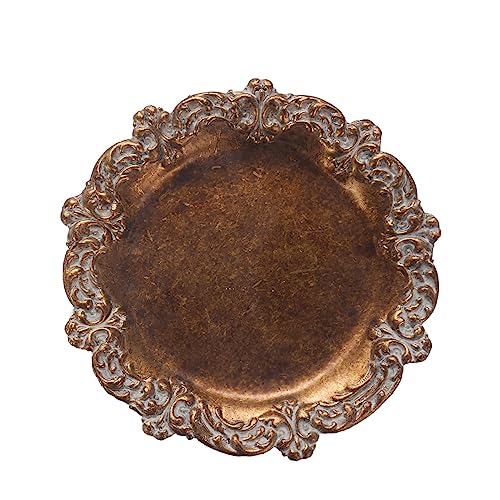 S-MANTIS Vintage Tray Small Antique Trinket Dish, Round, Ring Holder with Twisted Flower Surrounding, Cosmetics Makeup Storage Organizer, Gift, Aesthetic Room Decor (Bronze-Flower) - Image 1
