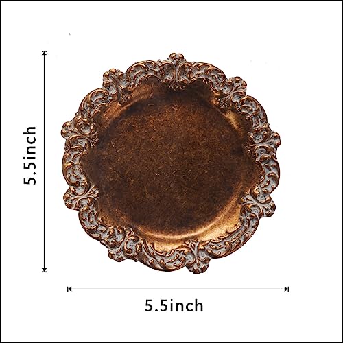 S-MANTIS Vintage Tray Small Antique Trinket Dish, Round, Ring Holder with Twisted Flower Surrounding, Cosmetics Makeup Storage Organizer, Gift, Aesthetic Room Decor (Bronze-Flower) - Image 4