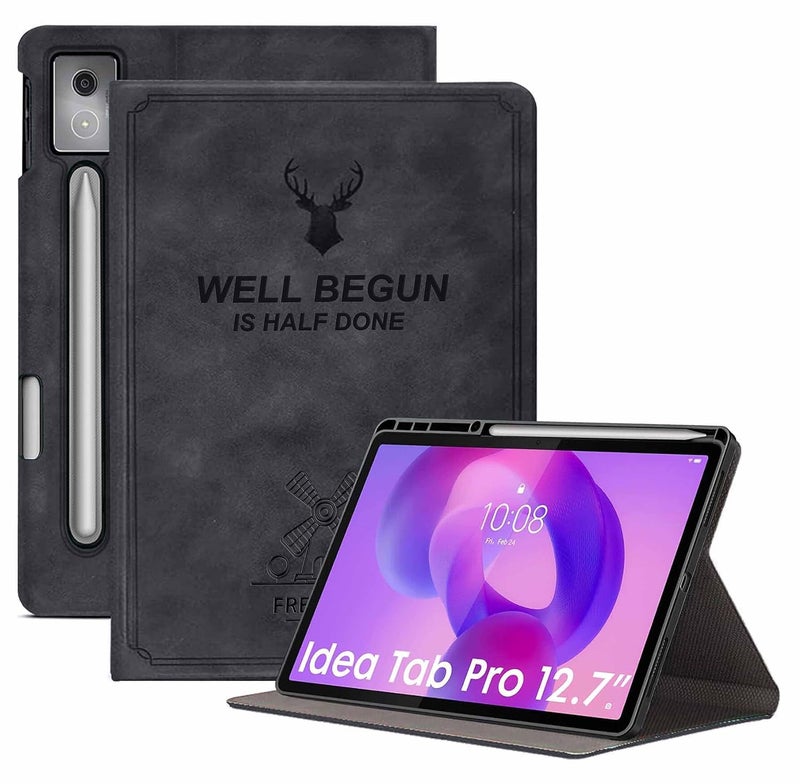 ProElite غطاء لجهاز Lenovo Idea Tab Pro بحجم 12.7 بوصة 2025، غطاء ذكي قابل للطي من Deer لجهاز Lenovo Idea Tab Pro بحجم 12.7 بوصة مع حامل قلم، أسود - Image 1