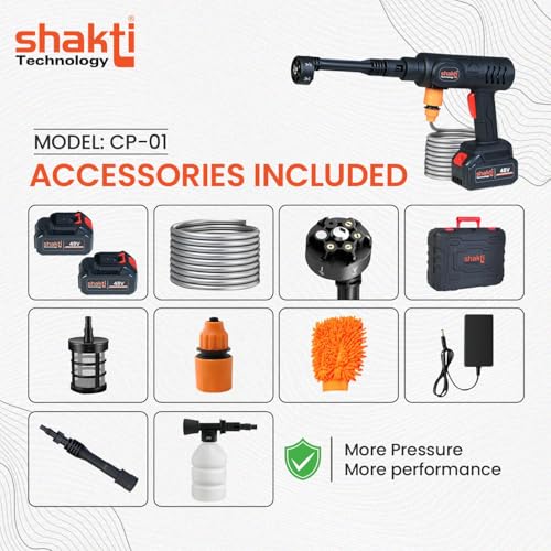 Shakti Technology CP_01 Wireless Car Washer High Pressure Gun Cordless Portable 48V - 12000mAh High Pressure Water Gun for Car & Bike Wash, Adjustable Nozzle, 5M Hose Pipe, Double Battery Included - Image 3