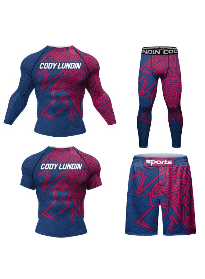 Codymon Men  Kickboxing Sport Suit MMA BJJ Rashguard T Shirts Rash Guard Fitness Tracksuit Boxing Jersey Set 4PCS - Image 1