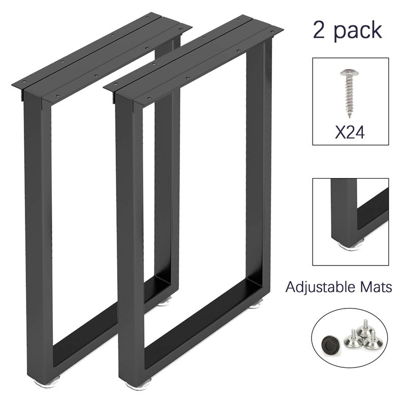 Patavinity Metal Table Legs 28 inch Height x 17.7 inch Wide with Adjustable Protector Feet, Industrial & Rustic Style Heavy Duty Metal Furniture Legs for Desk/Table, (Bear Up to 800lb), Black, Set of 2 - Image 3