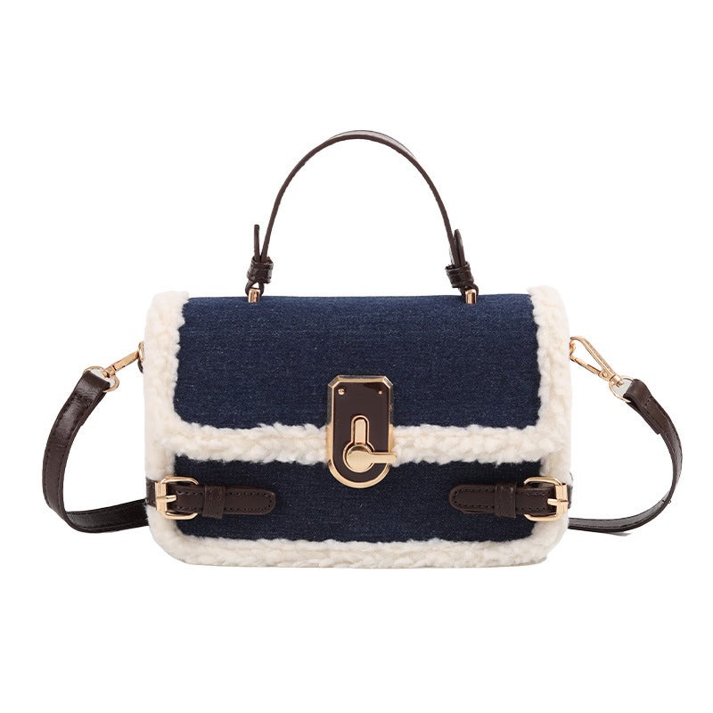Fashion New Design Denim Patchwork Small Square Bag For Women, Versatile Niche Color-Blocking High-End Handbag And Crossbody Bag - Image 4
