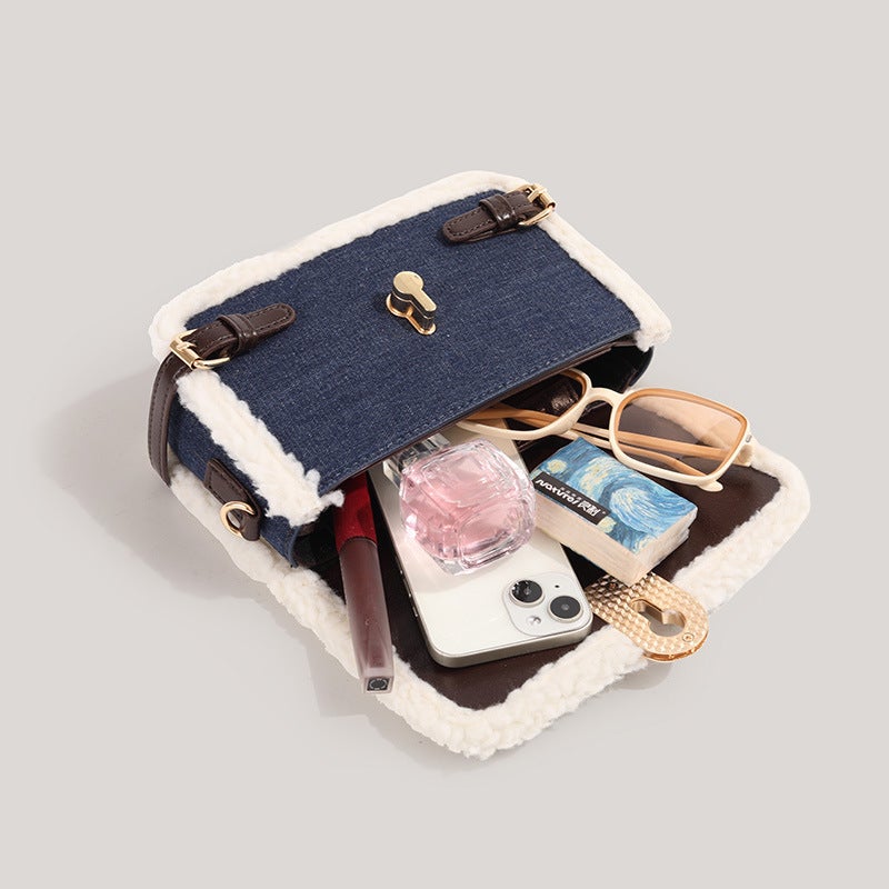 Fashion New Design Denim Patchwork Small Square Bag For Women, Versatile Niche Color-Blocking High-End Handbag And Crossbody Bag - Image 3