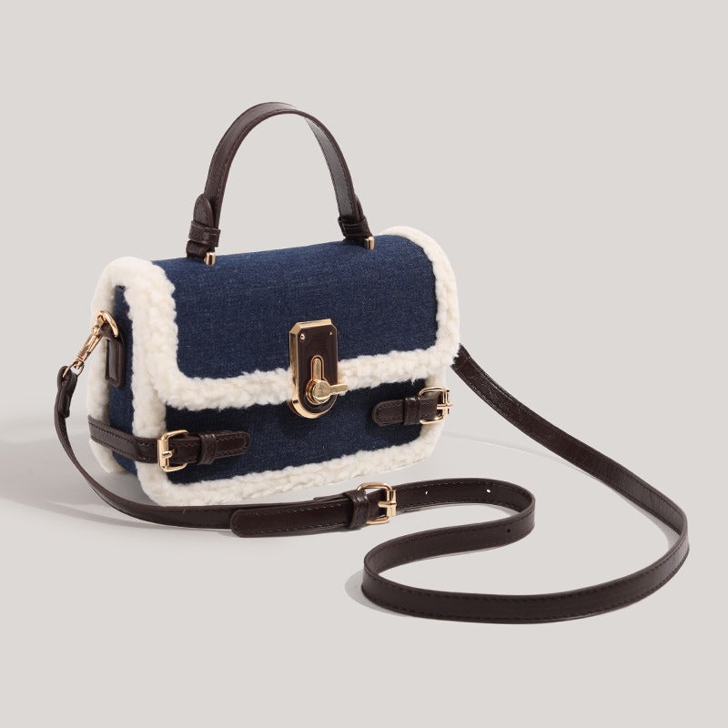 Fashion New Design Denim Patchwork Small Square Bag For Women, Versatile Niche Color-Blocking High-End Handbag And Crossbody Bag - Image 1
