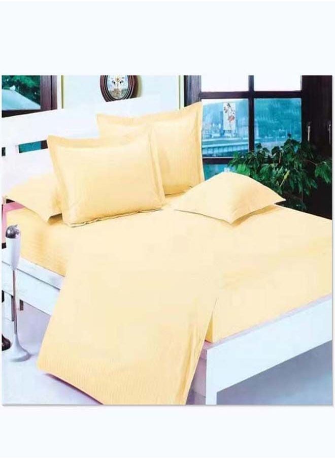 GOLDEN HOME 6-Piece Striped Printed King Size Cotton Duvet Cover Set Includes 1xFitted Bedsheet 200x200+30cm, 1xDuvet Cover 220x240 cm, 2xPillowcase 55x80cm, 2xCushion Case 45x70cm 