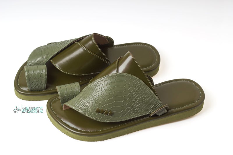 Zubairiya Naal | For Daily Wear, Eid and Occasions | Sandal | Olive Green Leather | Saudi Arabian Eastern