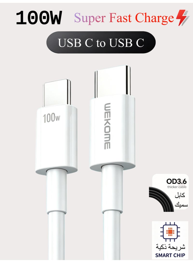 WEKOME 100W PD Fast Charging Type-C to Type-C Cable 1M, OD3.6 Thick PVC Wire Support Data Transfer for Laptops & Phones - Image 1