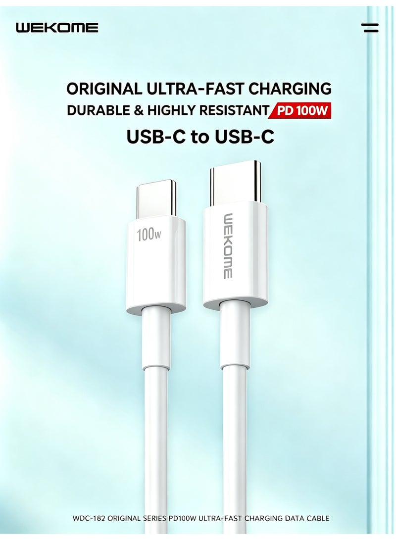 WEKOME 100W PD Fast Charging Type-C to Type-C Cable 1M, OD3.6 Thick PVC Wire Support Data Transfer for Laptops & Phones - Image 3