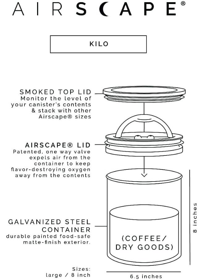 Planetary Design AirScape Kilo Coffee Storage Canister - Large Food Container Patented Airtight Lid 2-Way Valve Preserve Freshness Holds 2.2 lb Dry Beans (Matte Black)  - Image 5