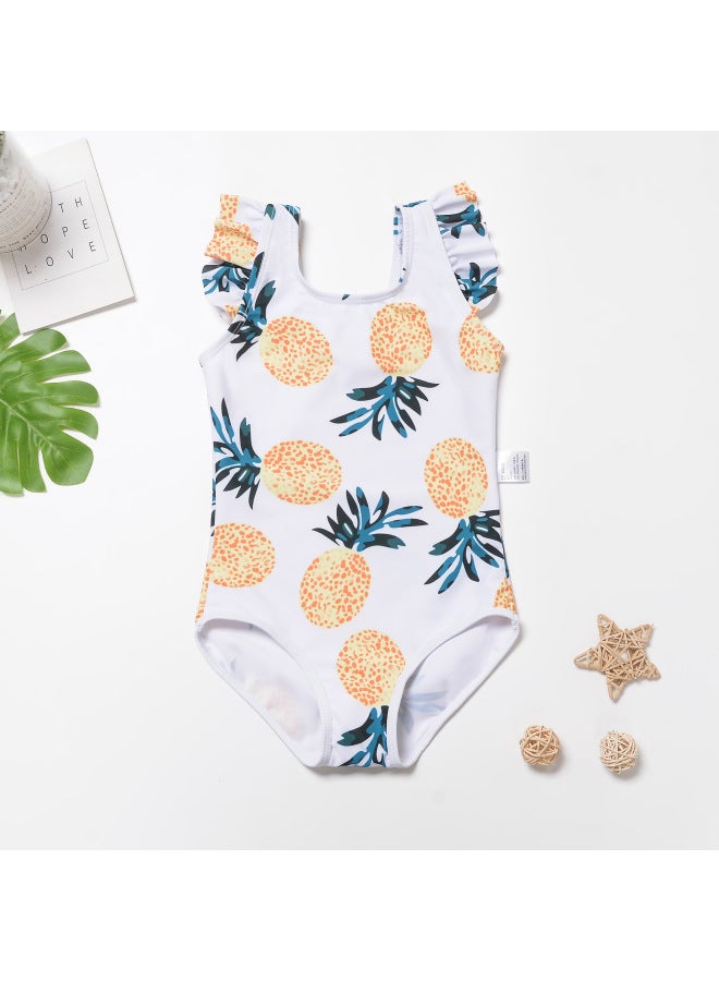 New Butterfly Print Children's Swimsuit European And American Style Swim Cap Bikini Strap One-piece Backless Girls' Swimwear