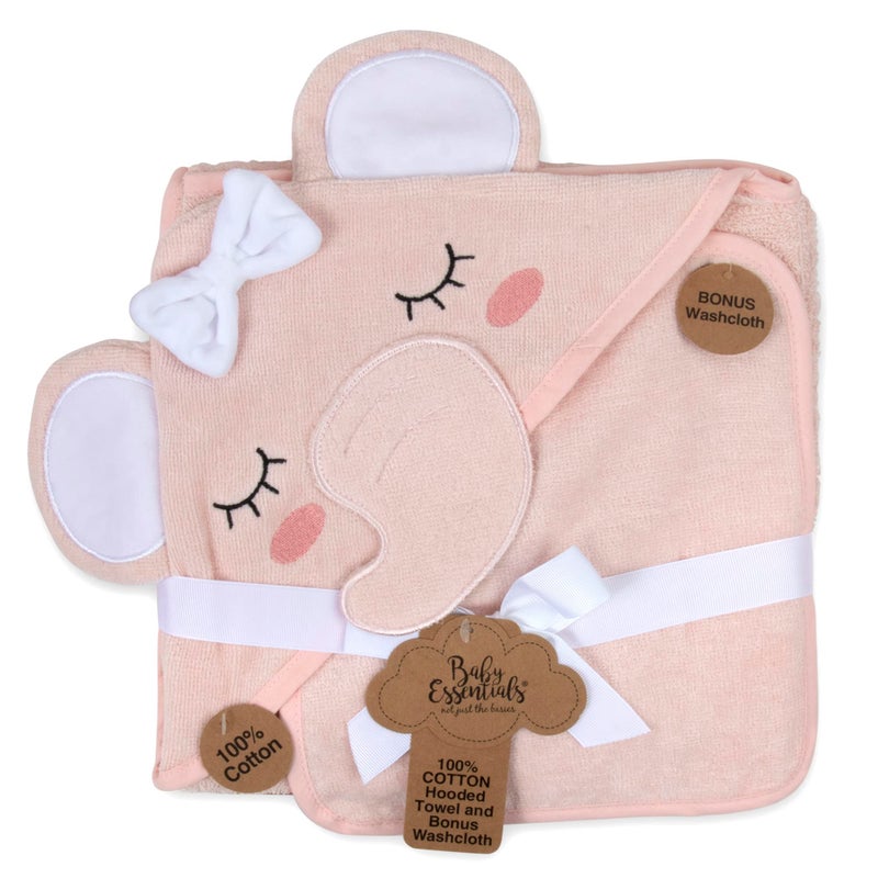 Baby Essentials Baby Animal Hooded Towel and Washcloth Set for Newborns, Infants, Toddlers Boys and Girls 3-24 Months (Delicate Pink Elephant) - Image 5