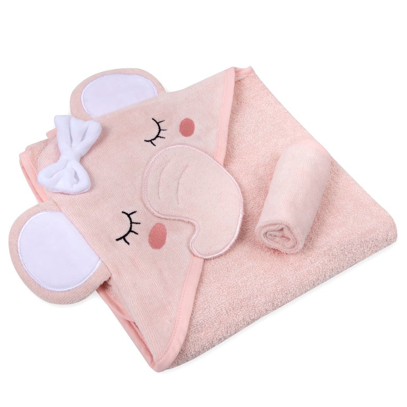 Baby Essentials Baby Animal Hooded Towel and Washcloth Set for Newborns, Infants, Toddlers Boys and Girls 3-24 Months (Delicate Pink Elephant) - Image 3