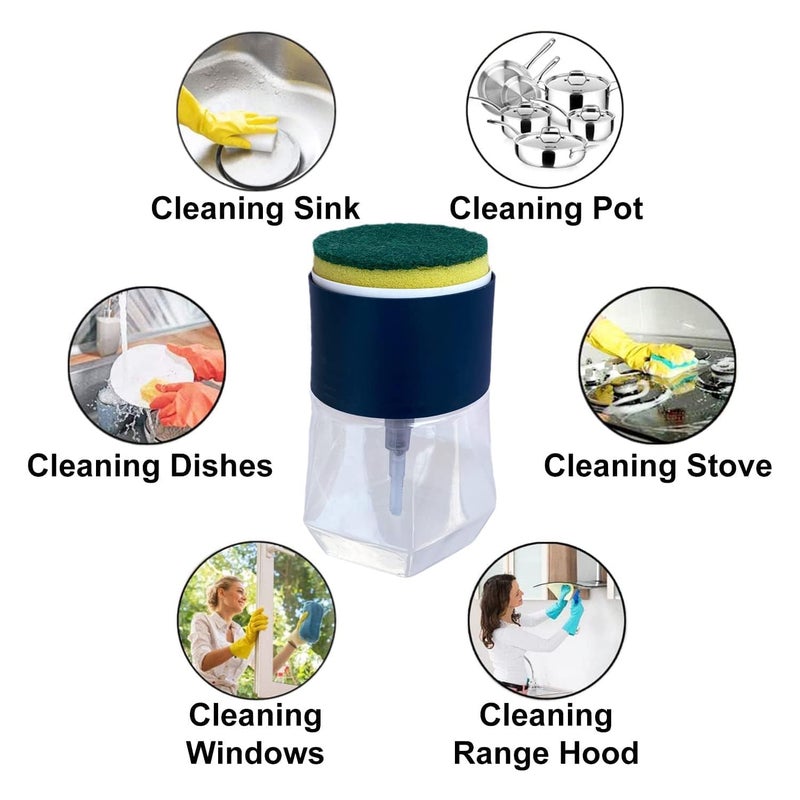 Homestic Round Pack of 3 Liquid Soap Dispenser for Kitchen | with Pump and 2 Sponge Scrubs | Plastic, Lightweight & Durable | Multipurpose Use, Ergonomic Design & Easy to Clean | Blue - Image 4