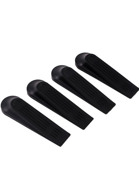 Plastic Door Stopper - 4-Piece - Durable Black Slanted Wedge with Non-Slip Base, Child and Pet-Safe - Ideal for Preventing Door Slamming, Suitable for Indoor and Outdoor Use, and All Floor Types