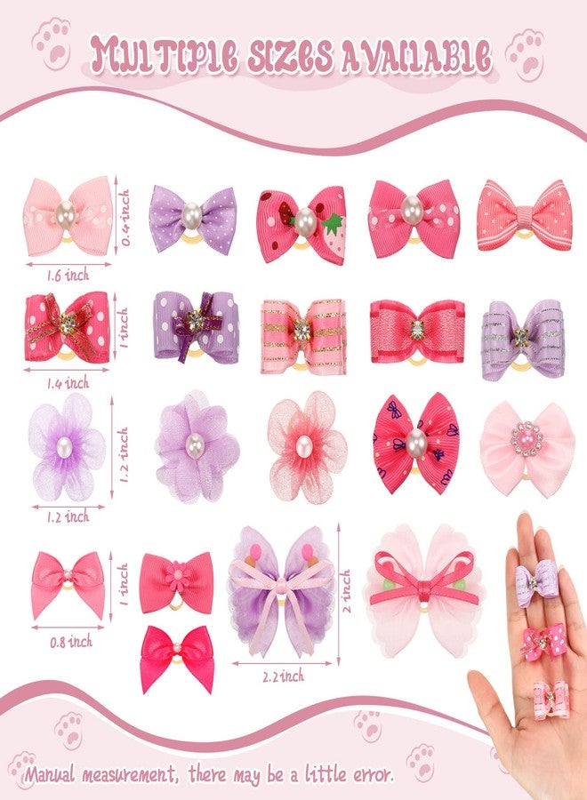 Hanaive 20 Pcs Dog Bows Small Size Dog Hair Bows for Puppy Hair with Rubber Bands Handmade Puppy with Pearls - Image 2
