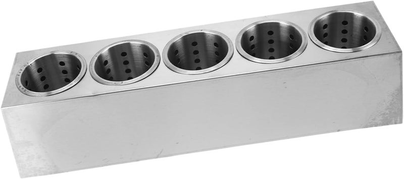 Commercial Utensil Holder, Stainless Steel Cylinder Flatware Organizer Countertop Silverware Caddy with Removable Storage Bucket for Restaurant Buffet (5 Grids) - Image 4