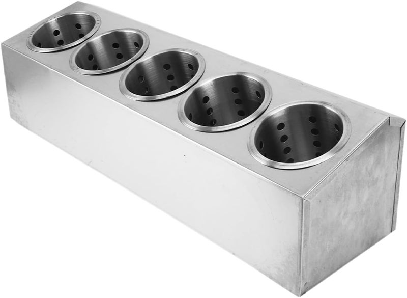 Commercial Utensil Holder, Stainless Steel Cylinder Flatware Organizer Countertop Silverware Caddy with Removable Storage Bucket for Restaurant Buffet (5 Grids) - Image 2
