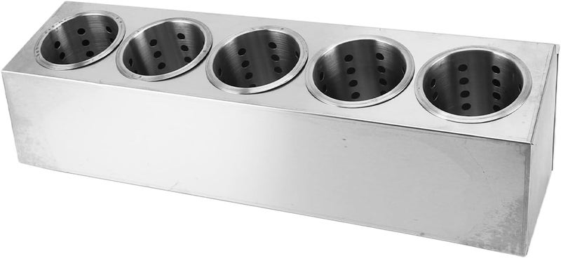 Commercial Utensil Holder, Stainless Steel Cylinder Flatware Organizer Countertop Silverware Caddy with Removable Storage Bucket for Restaurant Buffet (5 Grids) - Image 1