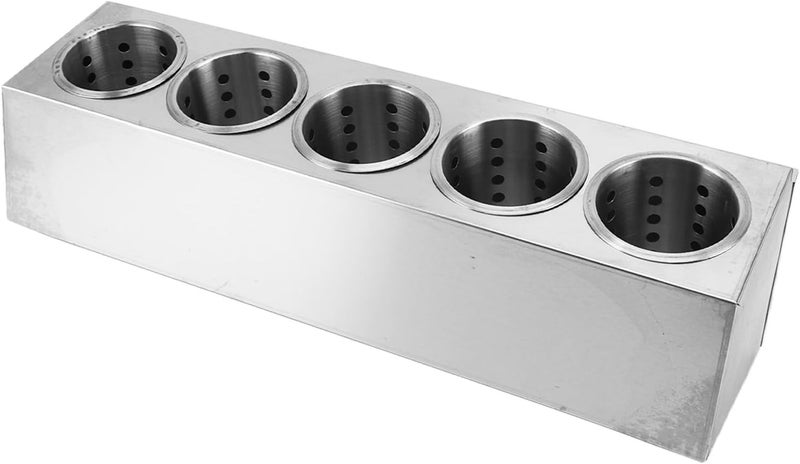 Commercial Utensil Holder, Stainless Steel Cylinder Flatware Organizer Countertop Silverware Caddy with Removable Storage Bucket for Restaurant Buffet (5 Grids) - Image 5