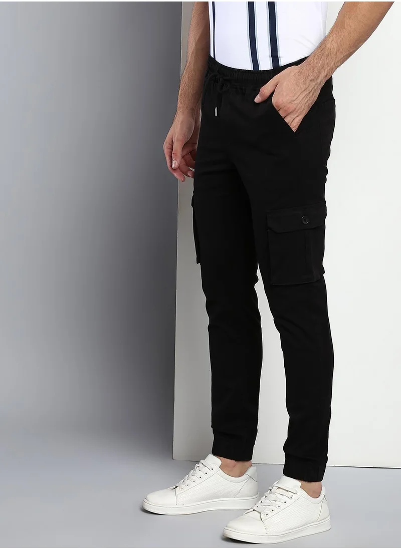 دينيس لينغو Men's Black Tapered Fit Cargo Trousers - Durable and Versatile