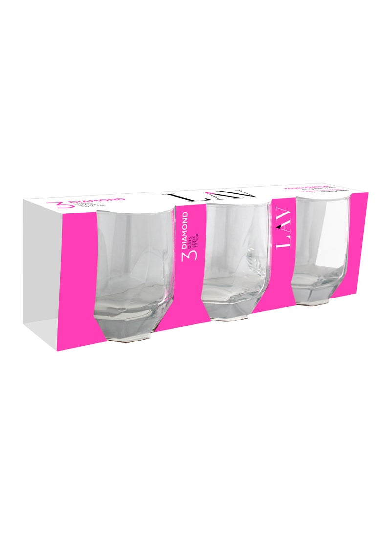 LAV 3 Pieces Diamond Tumbler Set 310 Ml - Clear - Image 2
