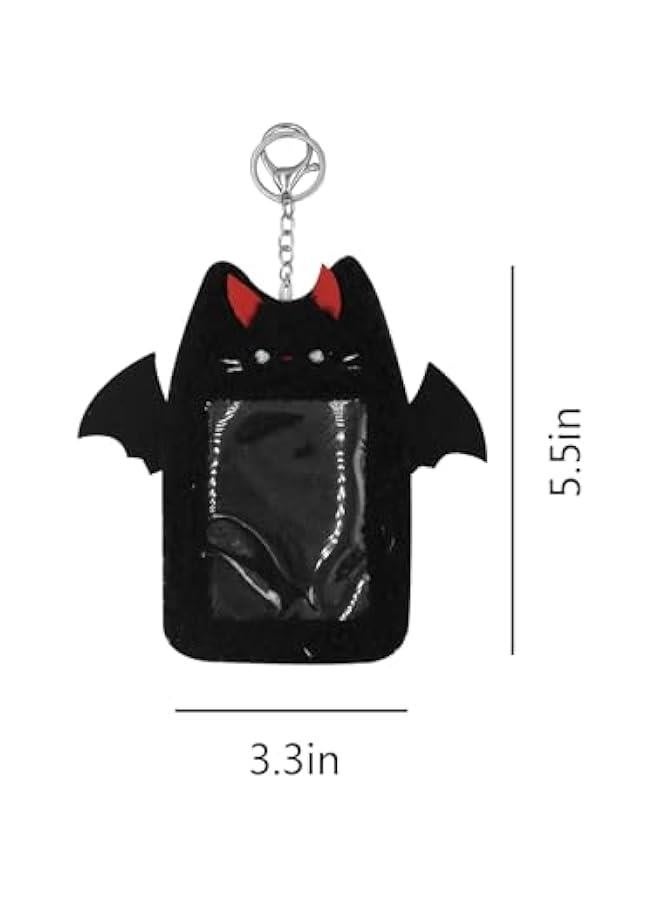 Generic Cute Plush Kpop Photocard Holder with Keychain Photo Sleeve Bank ID Credit Card Holder Protector Stationery,Devil Cat - Image 5