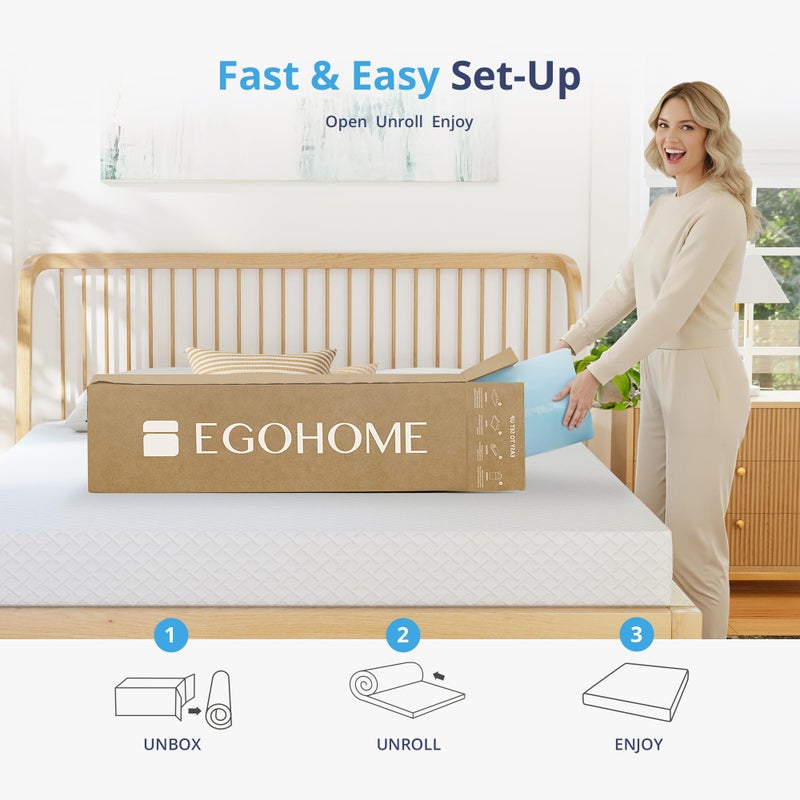 EGOHOME 4 Inch Twin Memory Foam Mattress Topper, Cooling Gel Infused & Pressure Relieving Pad in a Box, Dorm Room Essentials, CertiPUR Certified, Blue - Image 3