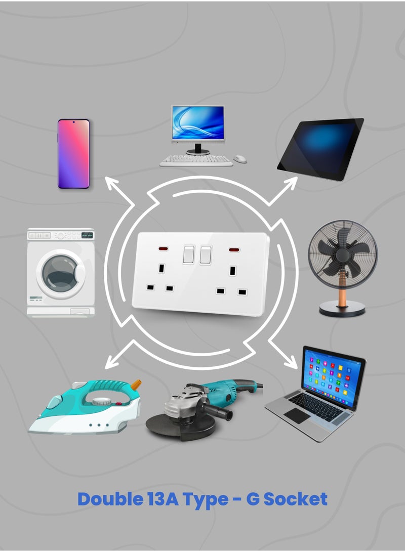 Vmax Double 13A Socket with Neon | UK Standard Power Outlet with Dual Switch & LED Indicator | Fire-Resistant, Overload Protection, Universal Compatibility for Home, Office & Commercial Use (WHITE) - Image 5