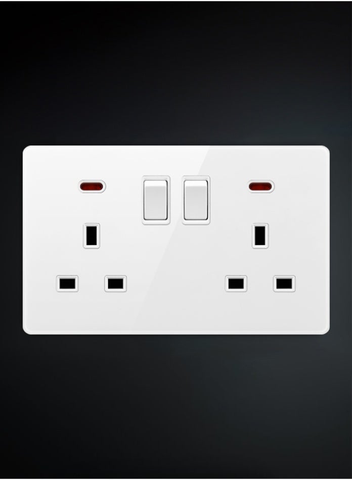 Vmax Double 13A Socket with Neon | UK Standard Power Outlet with Dual Switch & LED Indicator | Fire-Resistant, Overload Protection, Universal Compatibility for Home, Office & Commercial Use (WHITE) - Image 2